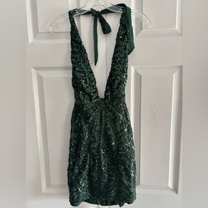 Banjul Deep Green Backless Sequin Dress